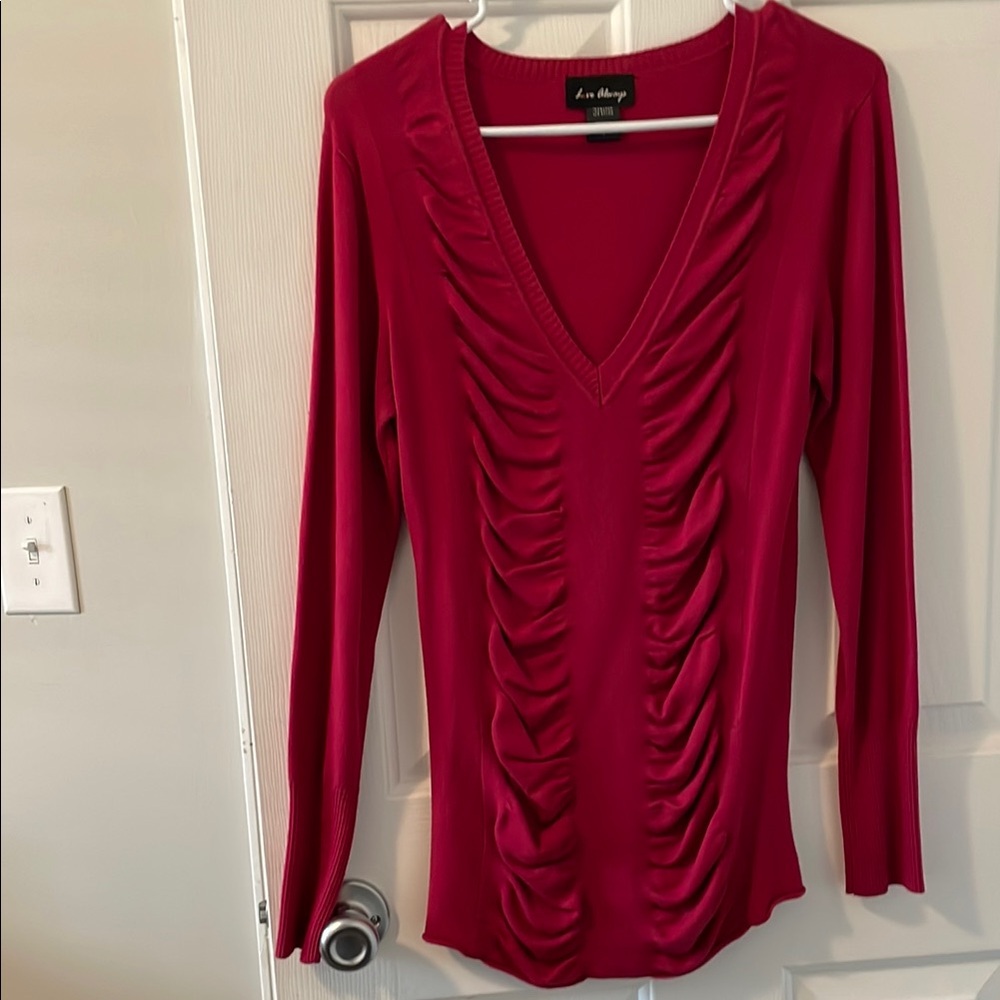 Love Always Ruched Long Sleeve lightweight sweater - dark pink